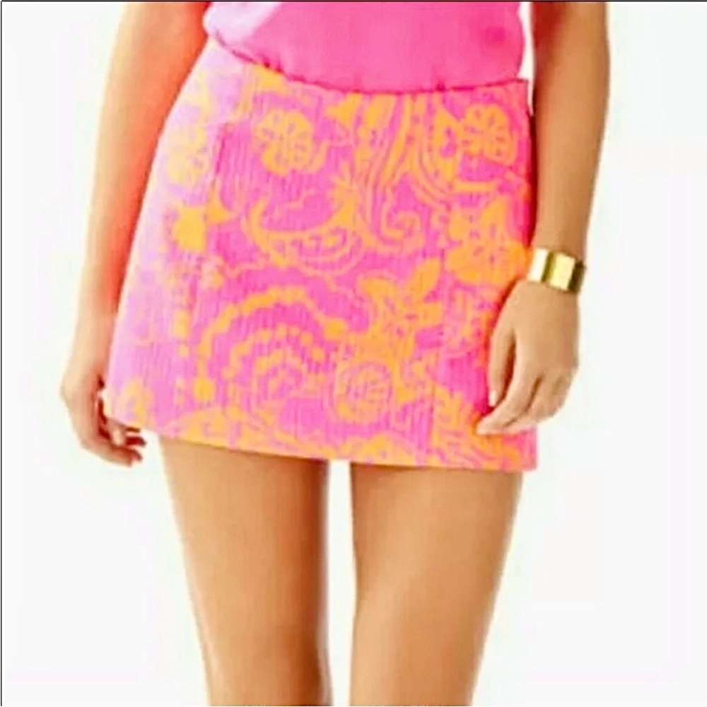 Lilly Pulitzer Floral Skort Size 00 Pop Hot Pink Orange Summer Casual Bright
